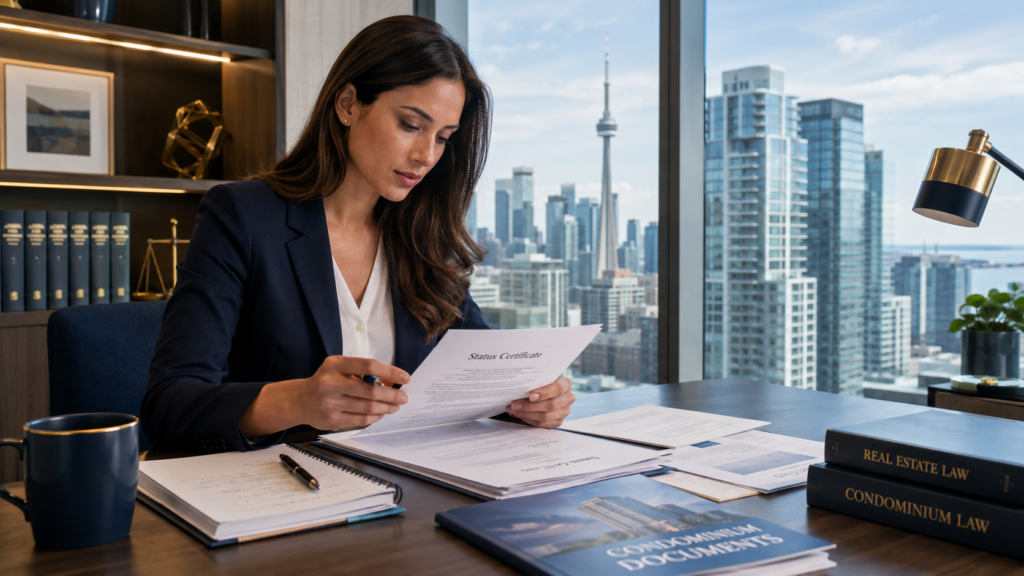 real estate lawyer reviewing condo status certificate documents in Toronto