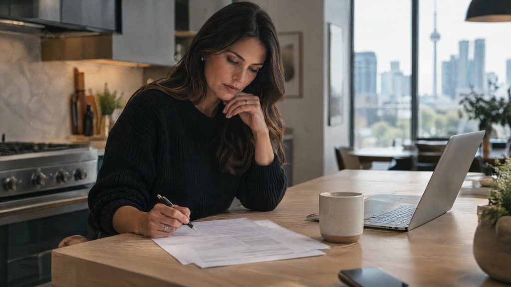 Ontario homebuyer reviewing real estate lawyer disbursements in a closing quote before signing